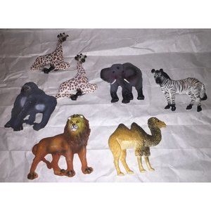 Set of 7 Vintage Zoo/Wild Animal Magnets- Giraffes, Elephant, Gorilla/Ape, Camel